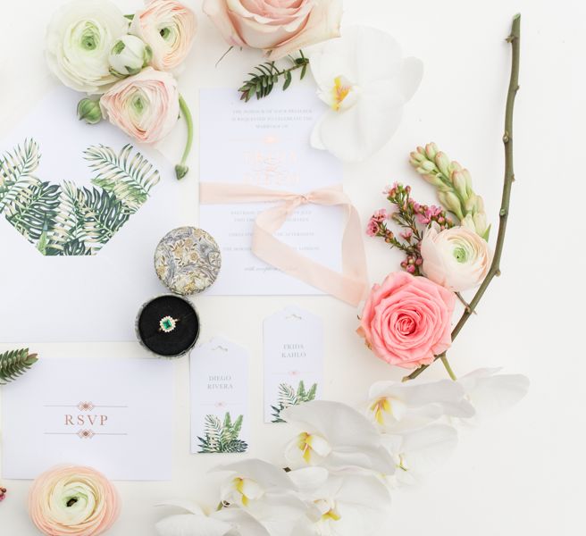 Delicate &amp; Feminine, and Bold &amp; Passionate Frida Kahlo Wedding Inspiration at Horniman Museum Glasshouse Venue | Styled by Anna Fern Events | Elizabeth’s Cake Emporium | Wild About Flowers | Joanne Fleming Design Gowns | Roberta Facchini Photography