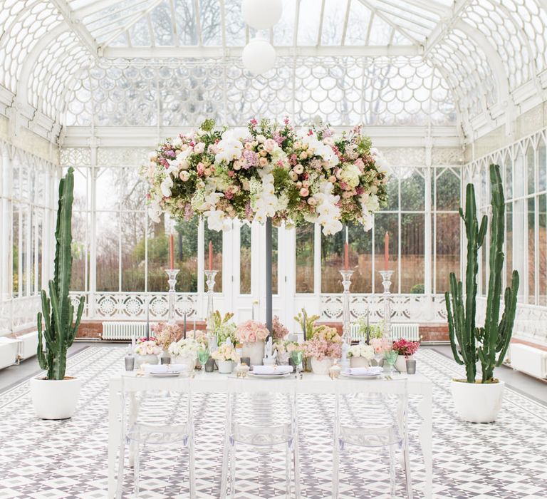 Delicate &amp; Feminine, and Bold &amp; Passionate Frida Kahlo Wedding Inspiration at Horniman Museum Glasshouse Venue | Styled by Anna Fern Events | Elizabeth’s Cake Emporium | Wild About Flowers | Joanne Fleming Design Gowns | Roberta Facchini Photography