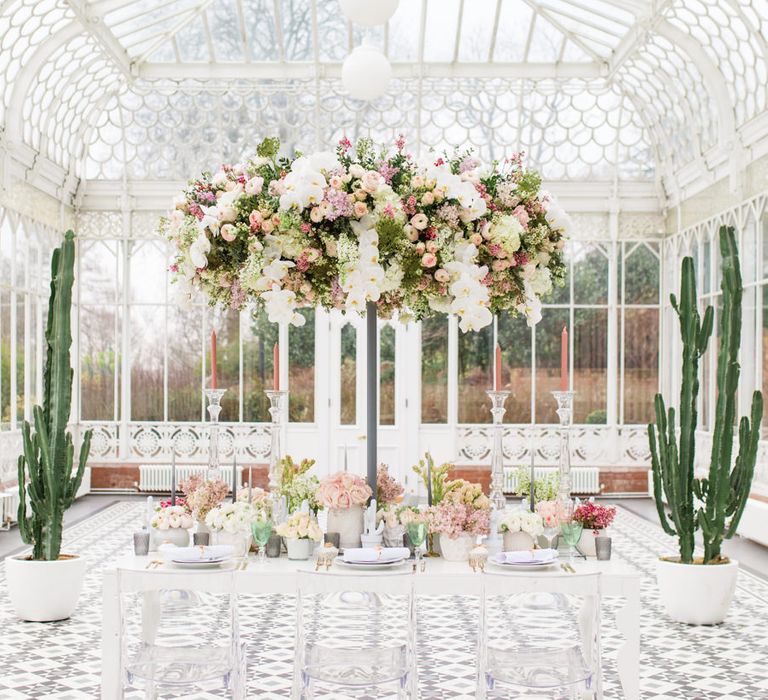 Delicate &amp; Feminine, and Bold &amp; Passionate Frida Kahlo Wedding Inspiration at Horniman Museum Glasshouse Venue | Styled by Anna Fern Events | Elizabeth’s Cake Emporium | Wild About Flowers | Joanne Fleming Design Gowns | Roberta Facchini Photography