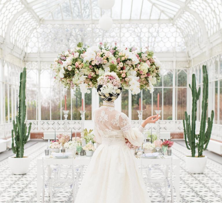 Delicate &amp; Feminine, and Bold &amp; Passionate Frida Kahlo Wedding Inspiration at Horniman Museum Glasshouse Venue | Styled by Anna Fern Events | Elizabeth’s Cake Emporium | Wild About Flowers | Joanne Fleming Design Gowns | Roberta Facchini Photography