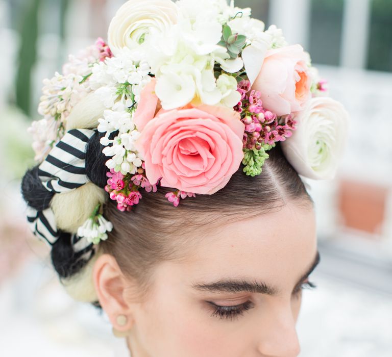 Delicate &amp; Feminine, and Bold &amp; Passionate Frida Kahlo Wedding Inspiration at Horniman Museum Glasshouse Venue | Styled by Anna Fern Events | Elizabeth’s Cake Emporium | Wild About Flowers | Joanne Fleming Design Gowns | Roberta Facchini Photography