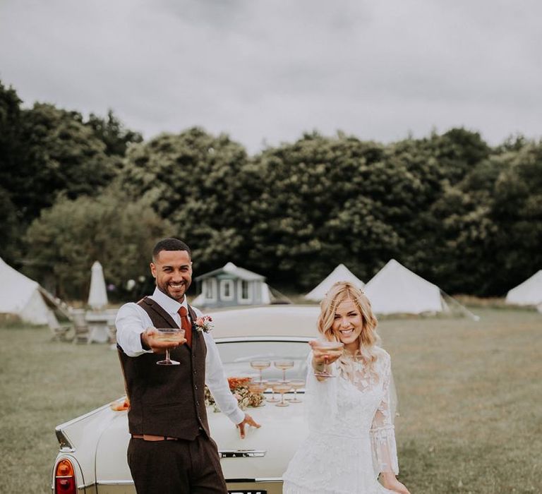 Boho Bride and Groom Celebrating at Wilderness Weddings Venue