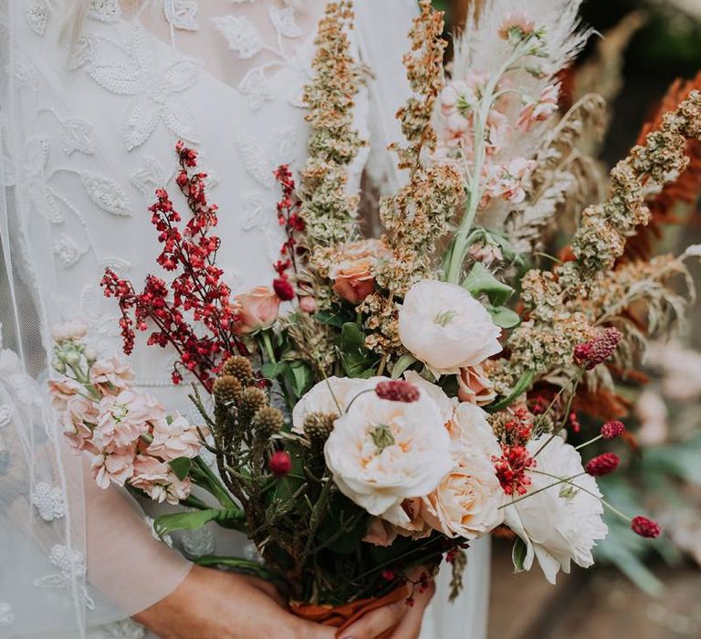 Natural Rose and Stocks Wedding Bouquet