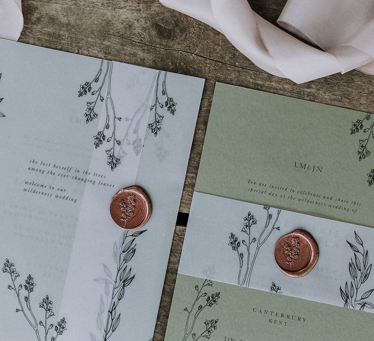 Natural Green Wedding Invitations with Wax Seals