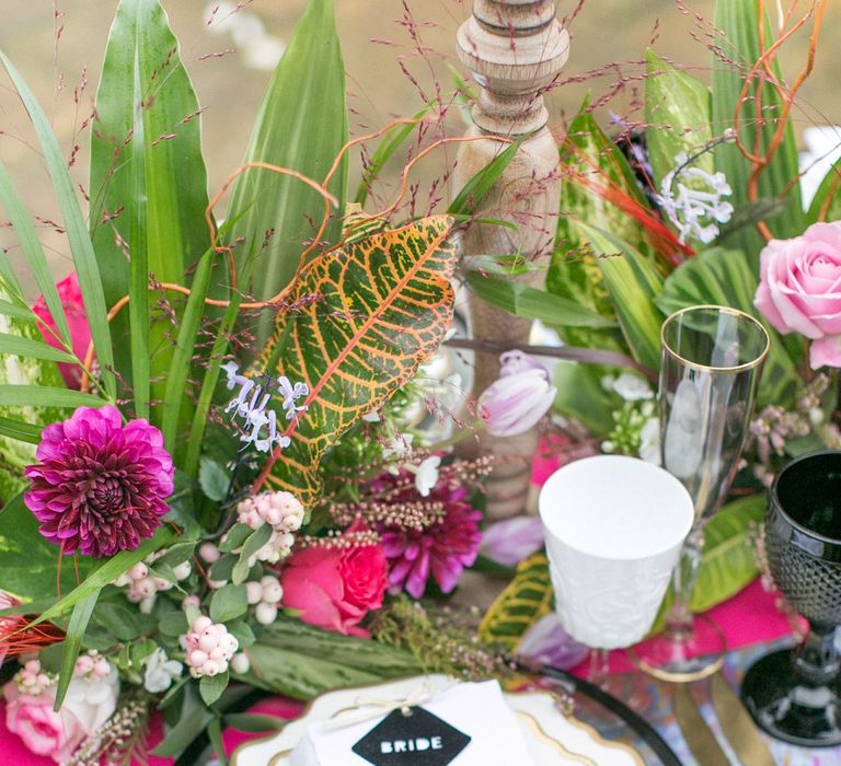 Elegant Place Setting with Fuchsia Pink Floral Centrepieces &amp; Butterfly Place Setting | Spring Equinox at Thorpe Manor Wedding Venue by Revival Rooms | Anneli Marinovich Photography