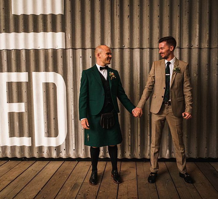 Grooms at London wedding at  Trinity Buoy Wharf