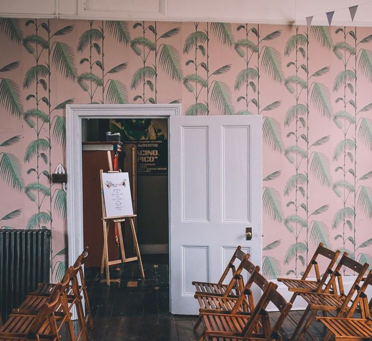 Colourful bunting styling for The Roost Dalston Wedding Ceremony with vintage decor