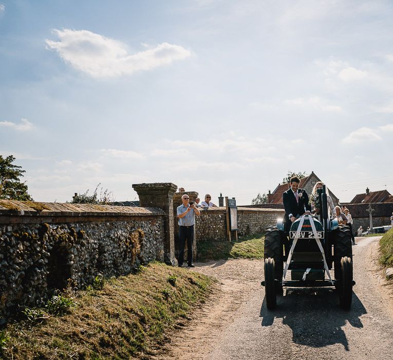 Tractor Wedding Transport // Coastal Inspired Marquee Wedding With Bride In Bespoke Dress And Bridesmaids In Rewritten Wrap Dresses Images By Luis Holden