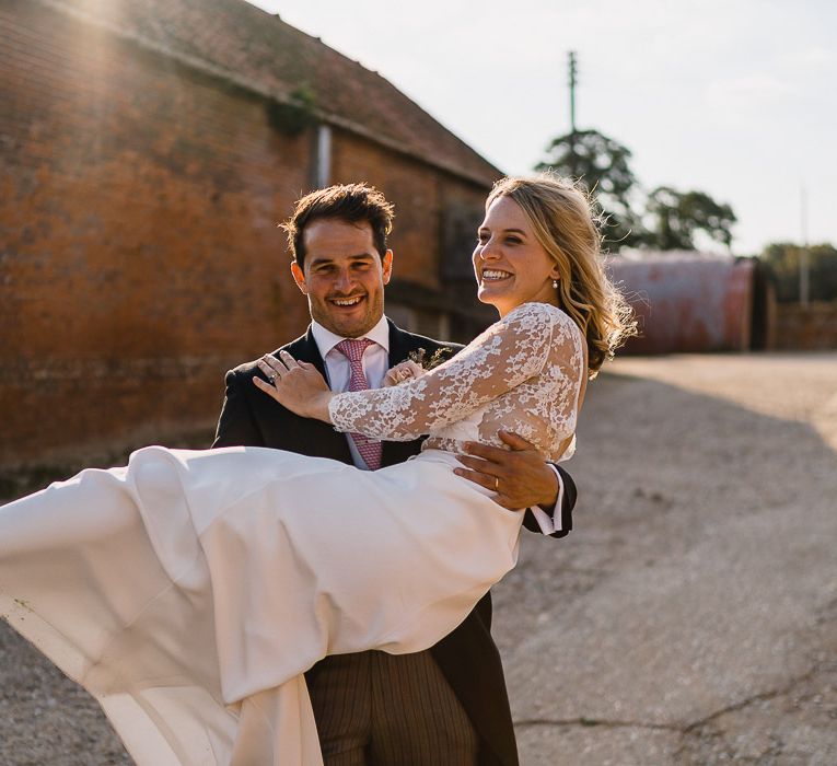 Bride In Bespoke Dress // Groom In Oliver Brown // Coastal Inspired Marquee Wedding With Bride In Bespoke Dress And Bridesmaids In Rewritten Wrap Dresses Images By Luis Holden