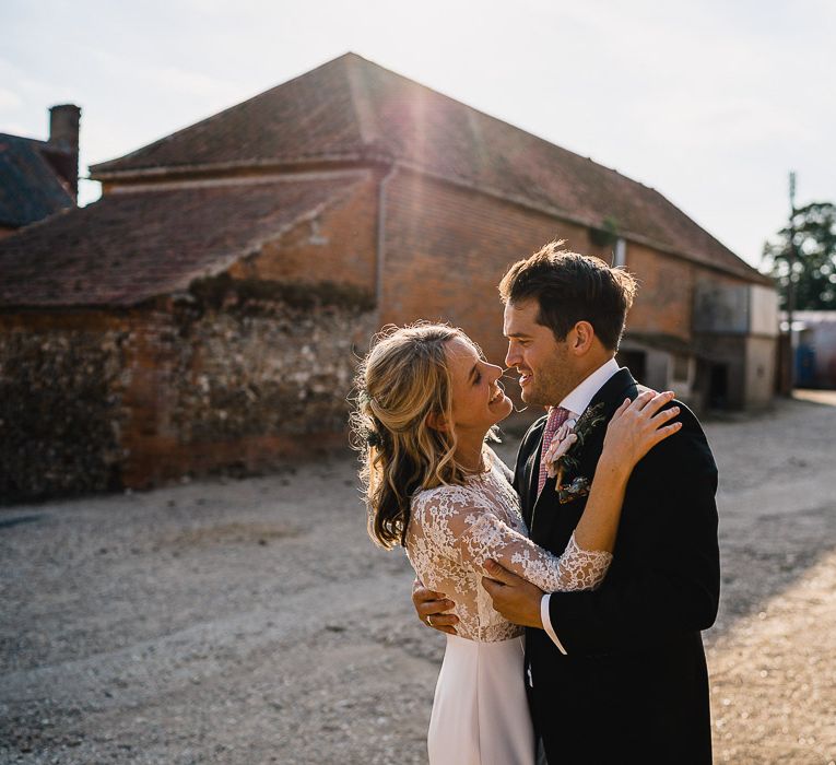 Bride In Bespoke Dress // Groom In Oliver Brown // Coastal Inspired Marquee Wedding With Bride In Bespoke Dress And Bridesmaids In Rewritten Wrap Dresses Images By Luis Holden