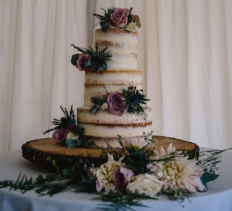 Semi Naked Wedding Cake // Bride In Bespoke Dress // Groom In Oliver Brown // Coastal Inspired Marquee Wedding With Bride In Bespoke Dress And Bridesmaids In Rewritten Wrap Dresses Images By Luis Holden