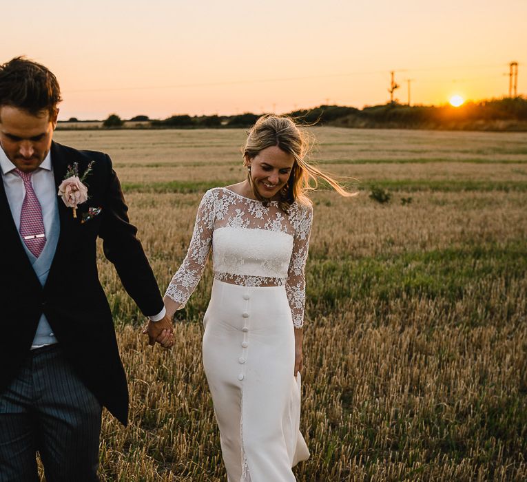 Bride In Bespoke Dress // Groom In Oliver Brown // Coastal Inspired Marquee Wedding With Bride In Bespoke Dress And Bridesmaids In Rewritten Wrap Dresses Images By Luis Holden