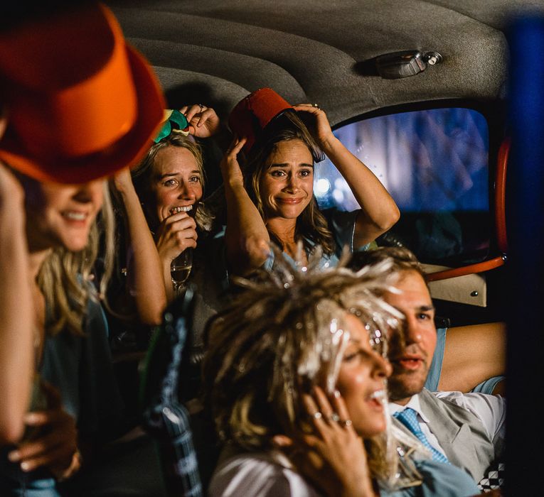 Photobooth Cab For Wedding // Bride In Bespoke Dress // Groom In Oliver Brown // Coastal Inspired Marquee Wedding With Bride In Bespoke Dress And Bridesmaids In Rewritten Wrap Dresses Images By Luis Holden