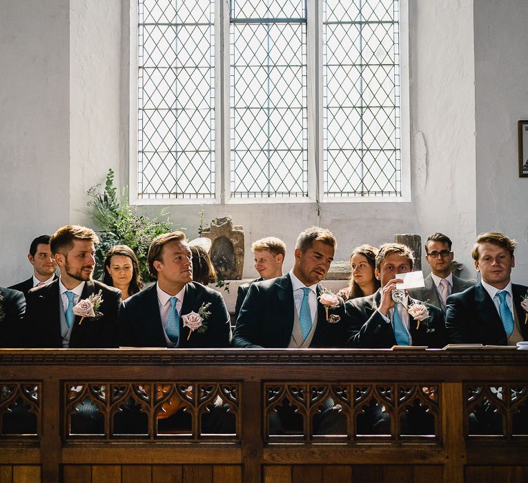 Groomsmen In Blue Ties // Coastal Inspired Marquee Wedding With Bride In Bespoke Dress And Bridesmaids In Rewritten Wrap Dresses Images By Luis Holden