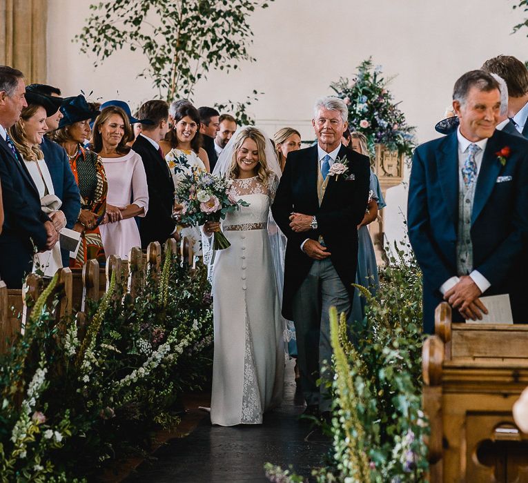 Floral Lined Aisle For Wedding Ceremony // Coastal Inspired Marquee Wedding With Bride In Bespoke Dress And Bridesmaids In Rewritten Wrap Dresses Images By Luis Holden