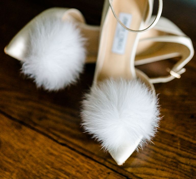 Fluffy Jimmy Choo Bridal Shoes | Traditional Green/Blue Danish Wedding at Scandinavian Country House, Jomfruens Egede in Faxe, Denmark | John Barwood Photography