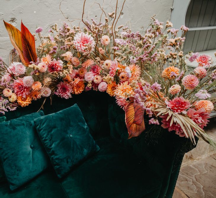 Tropical pink, orange and coral wedding flowers