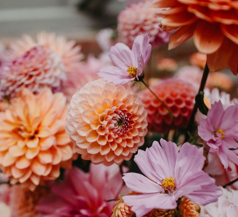 Colourful dahlia wedding flowers