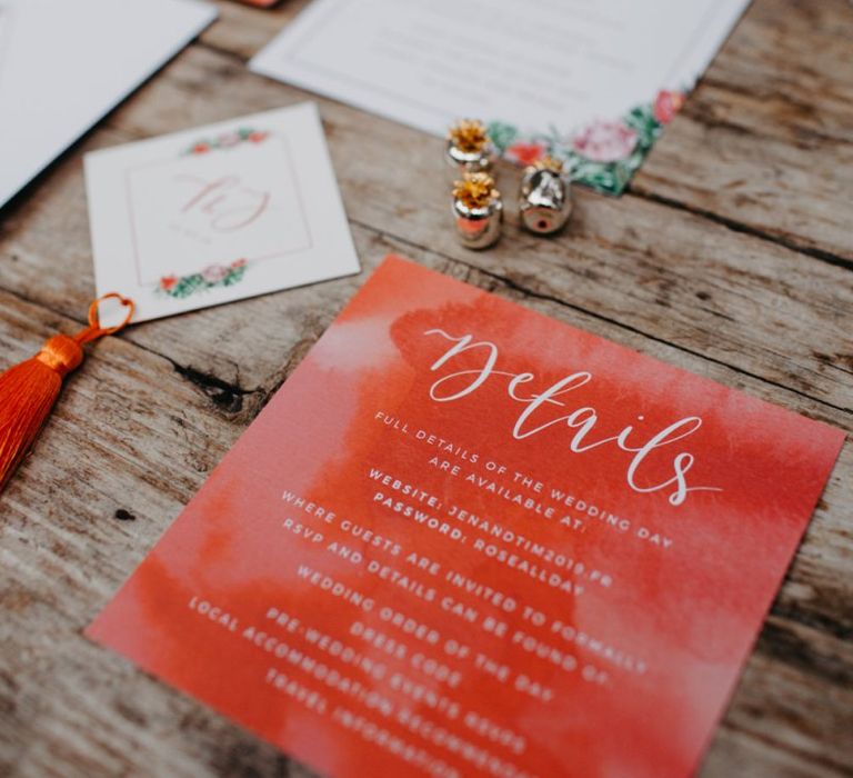 Wedding stationery suite with tassels and floral illustrations