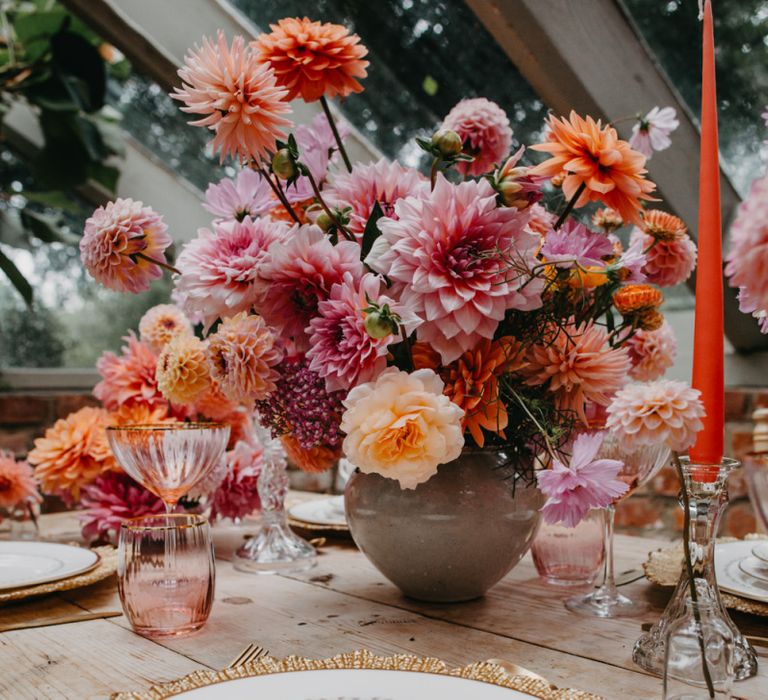 Pink, peach and coral floral arrangement