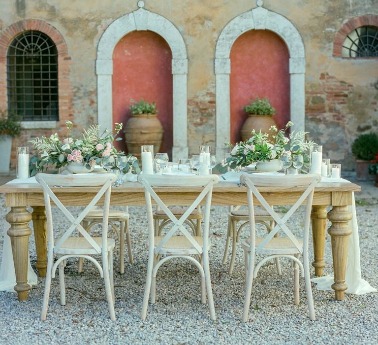 Rustic Tablescape with Romantic Pink and White Flowers