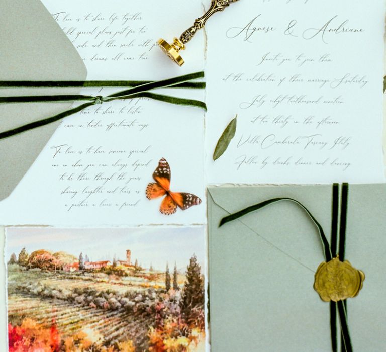 Calligraphy Wedding Stationery with Wax Seal