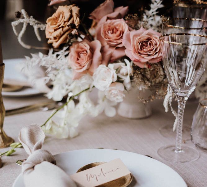 Place setting with napkin and name place card for Iscoyd Park Coachhouse reception