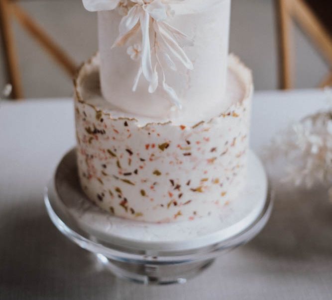 Elegant wedding cake by Union cakes at Iscoyd Park Coach House reception