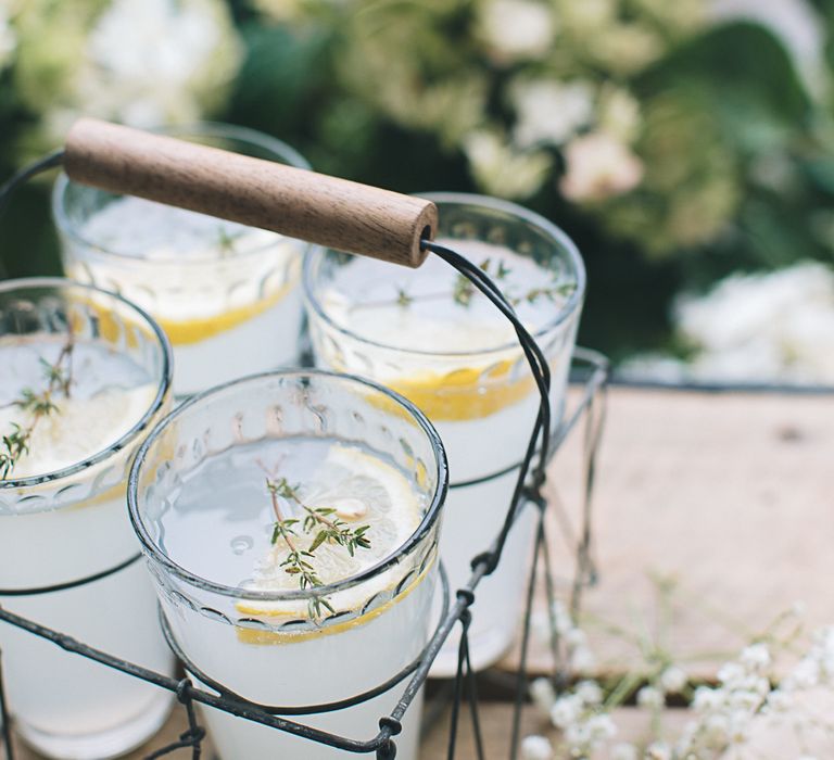 Mini Lemon Drizzle Loaves With Preserved Lemon &amp; Herb Garnish Served With Spiked Cloudy Lemonade