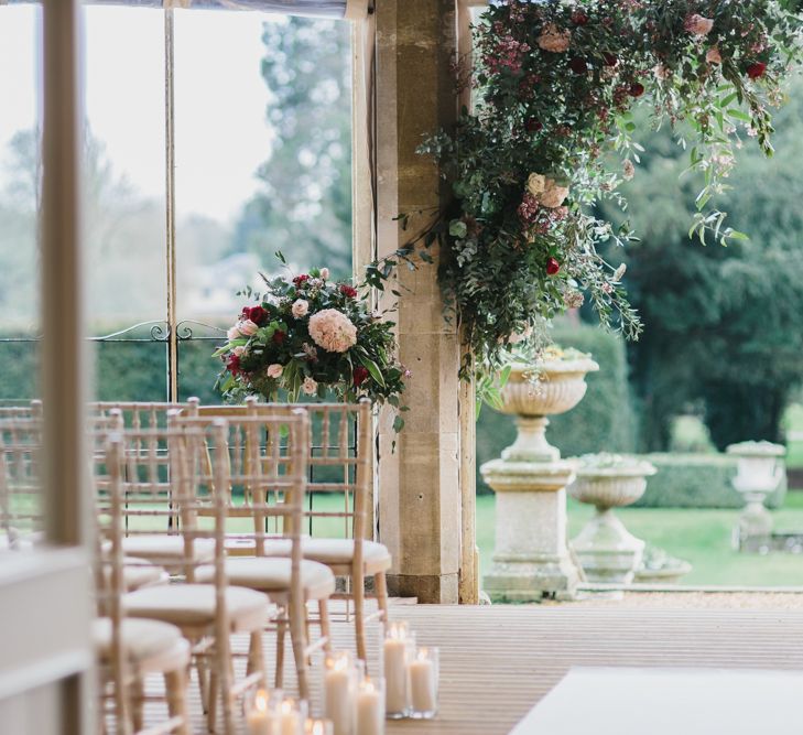 Ceremony Room | Floral Arch Altar | Blush &amp; Burgundy Floral Fairytale Wedding Inspiration at Grittleton House Planned &amp; Styled by Jennifer Louise Weddings | Katherine Yiannaki Photography