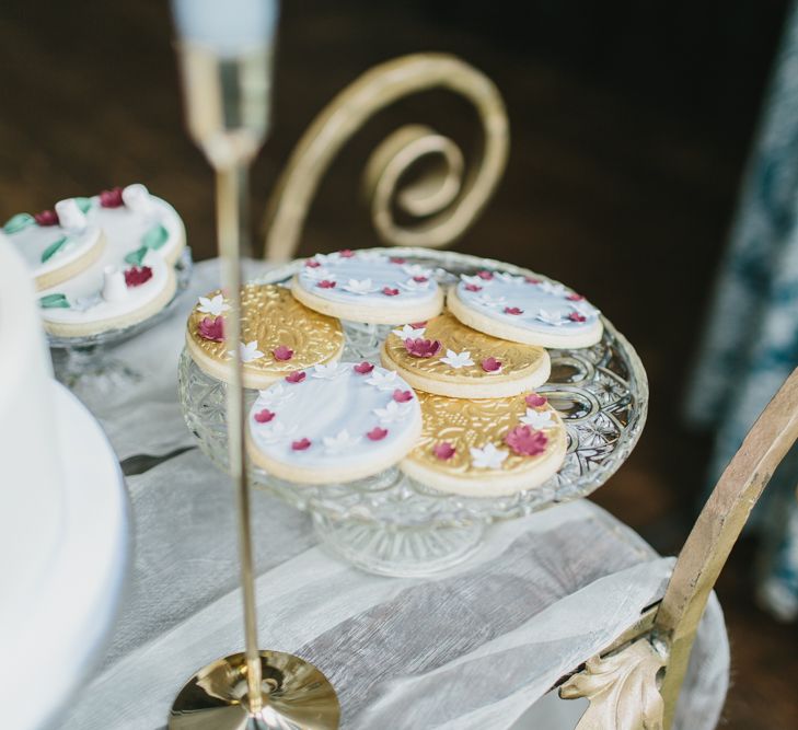 Lindsay Pemberton Wedding Biscuits | Blush &amp; Burgundy Floral Fairytale Wedding Inspiration at Grittleton House Planned &amp; Styled by Jennifer Louise Weddings | Katherine Yiannaki Photography