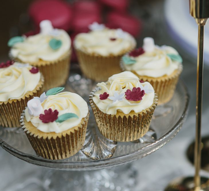 Cupcakes by Lindsay Pemberton | Blush &amp; Burgundy Floral Fairytale Wedding Inspiration at Grittleton House Planned &amp; Styled by Jennifer Louise Weddings | Katherine Yiannaki Photography