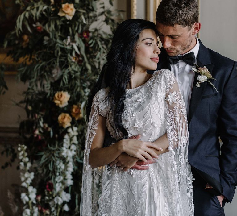 Stylish Bride and Groom Embracing