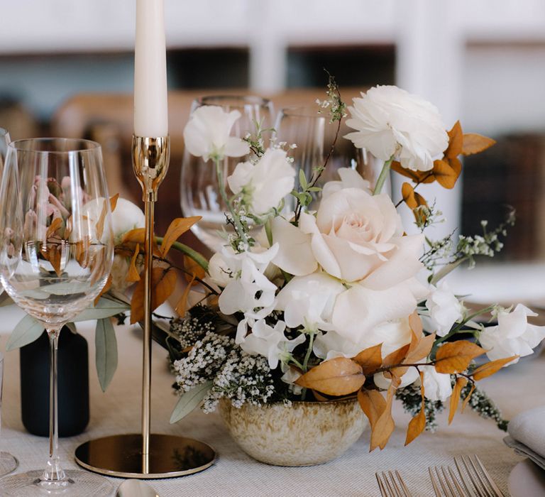 Small Floral Arrangement with Roses and Foliage