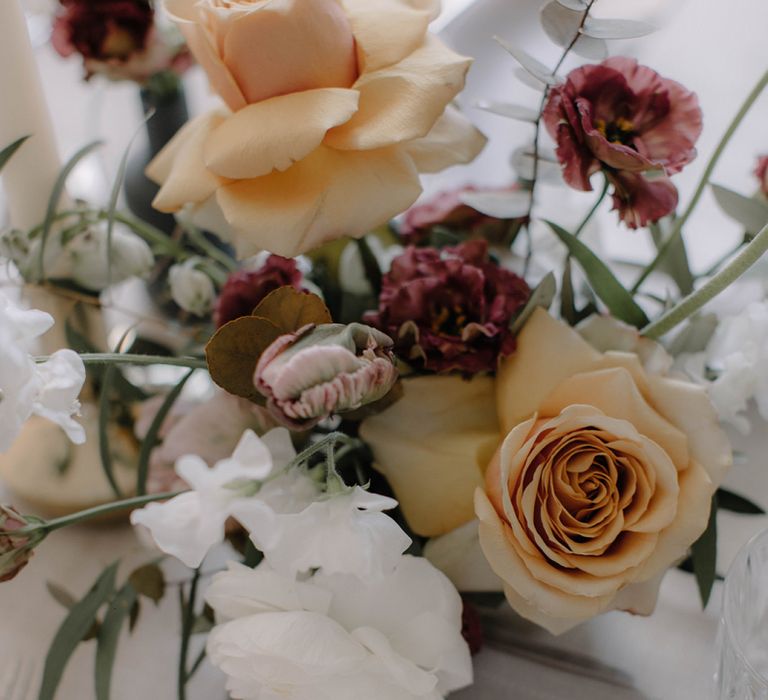 Soft Peach, White and Red Floral Display