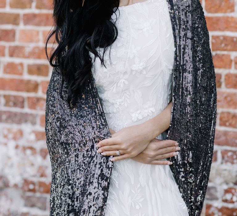 Beautiful Bride in Black Sequin Bridal Coverup