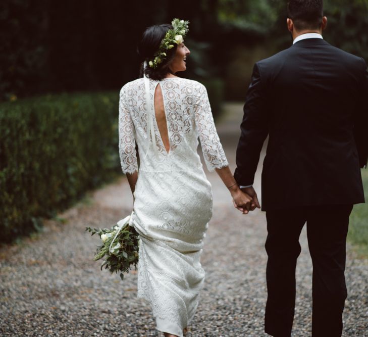 Bride in Laure De Sagazan Gown | Groom in Black Suit | Green &amp; White Bohemian Wedding in the Rain at Castello di San Sebastiano da Po, Italy | Margherita Calati Photography | Second Shooter Carlo Vittorio