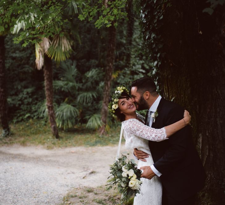 Bride in Laure De Sagazan Gown | Groom in Black Suit | Green &amp; White Bohemian Wedding in the Rain at Castello di San Sebastiano da Po, Italy | Margherita Calati Photography | Second Shooter Carlo Vittorio