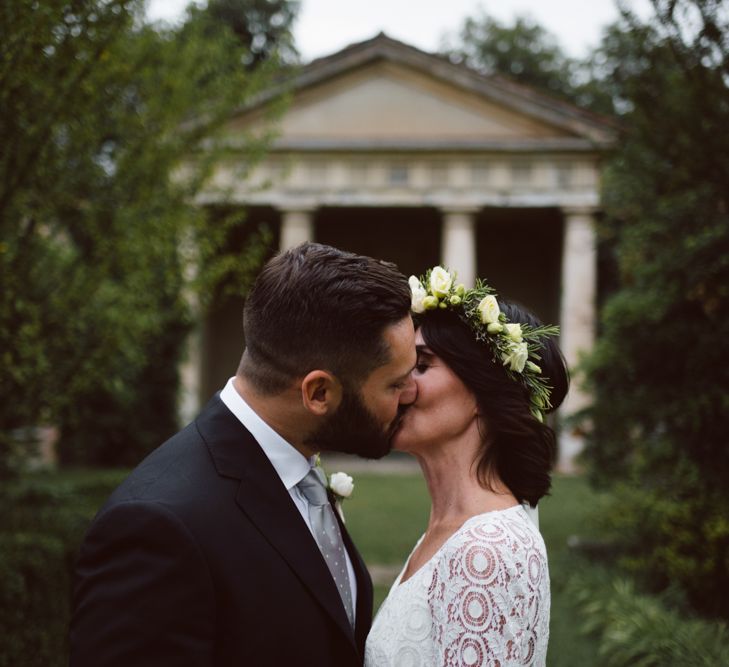 Bride in Laure De Sagazan Gown | Groom in Black Suit | Green &amp; White Bohemian Wedding in the Rain at Castello di San Sebastiano da Po, Italy | Margherita Calati Photography | Second Shooter Carlo Vittorio