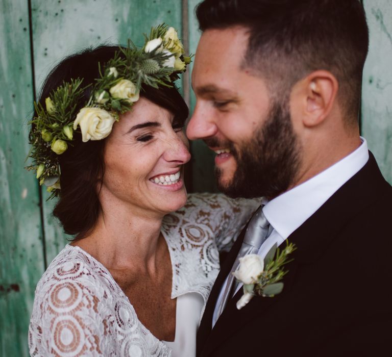 Bride in Laure De Sagazan Gown | Groom in Black Suit | Green &amp; White Bohemian Wedding in the Rain at Castello di San Sebastiano da Po, Italy | Margherita Calati Photography | Second Shooter Carlo Vittorio