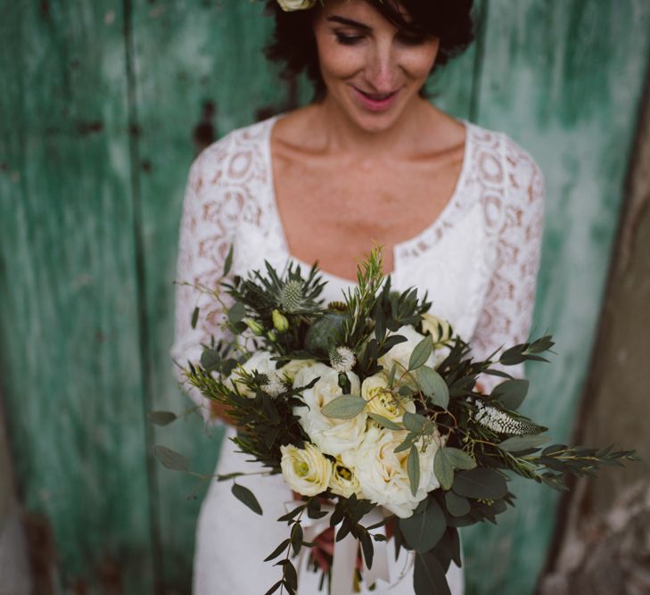 Bride in Laure De Sagazan Gown | Green &amp; White Bohemian Wedding in the Rain at Castello di San Sebastiano da Po, Italy | Margherita Calati Photography | Second Shooter Carlo Vittorio