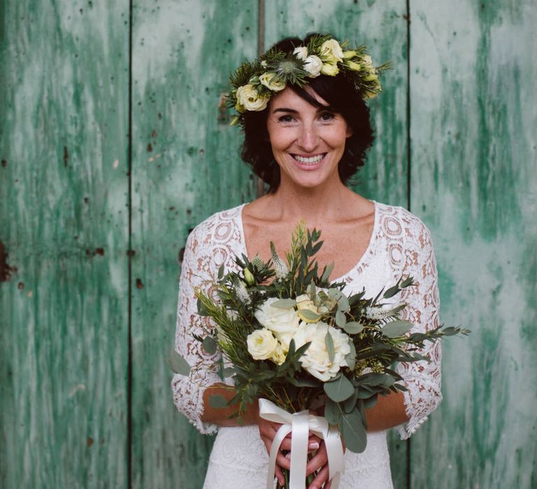 Bride in Laure De Sagazan Gown | Green &amp; White Bohemian Wedding in the Rain at Castello di San Sebastiano da Po, Italy | Margherita Calati Photography | Second Shooter Carlo Vittorio