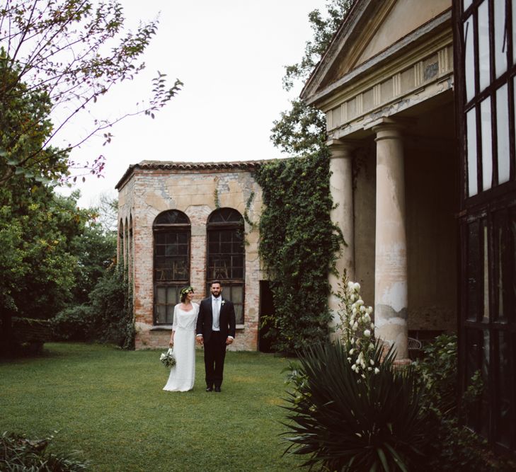 Bride in Laure De Sagazan Gown | Groom in Black Suit | Green &amp; White Bohemian Wedding in the Rain at Castello di San Sebastiano da Po, Italy | Margherita Calati Photography | Second Shooter Carlo Vittorio