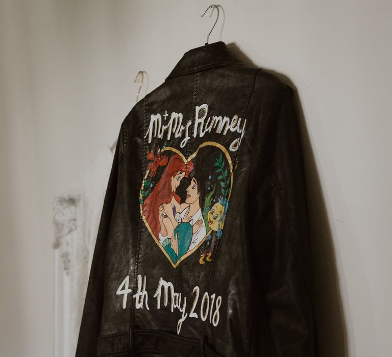 Illustrated Little Mermaid Faux Leather Jacket For Bride // Images By The Curries // Film By This Modern Revelry