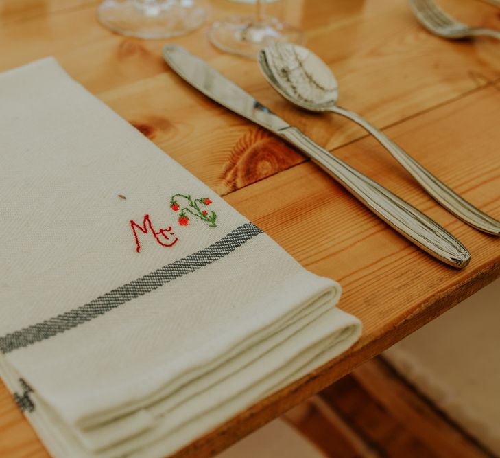 Homemade embroidered napkins for guests