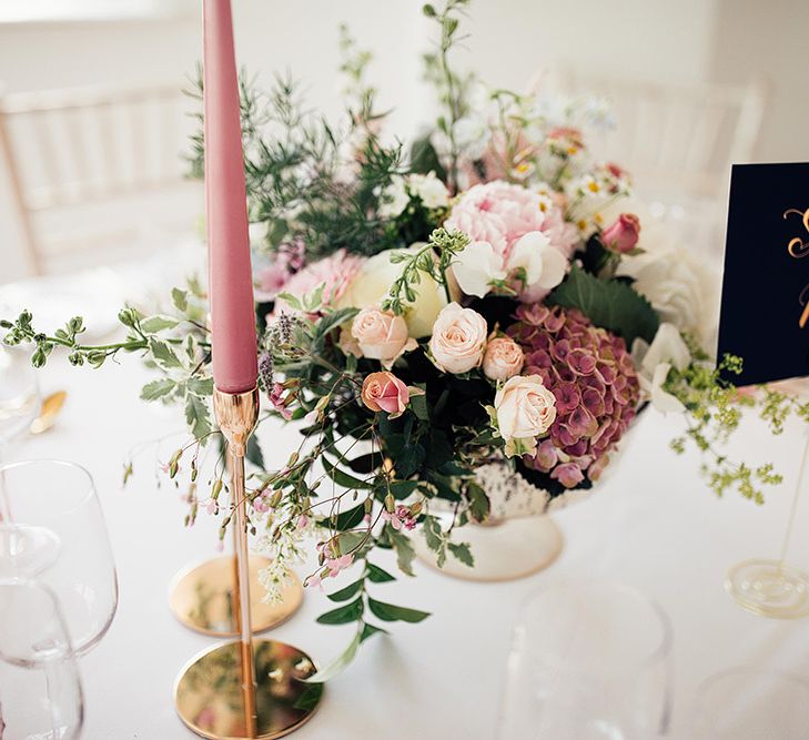 blush pink floral centrepiece