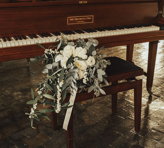 White Roses and Eucalyptus Wedding Bouquet