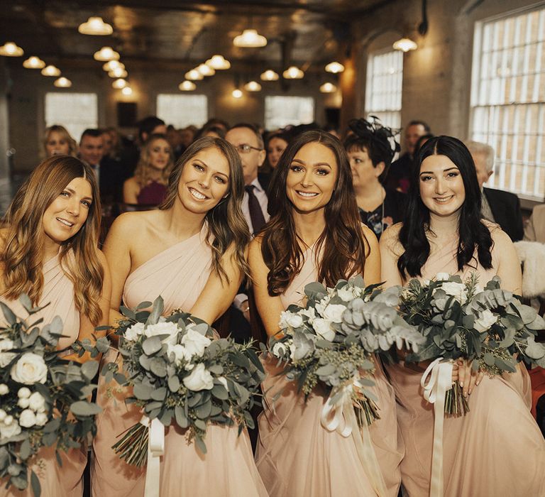 Bridesmaids in Pink Victoria Lou Bridal Multiway Dresses with Tulle