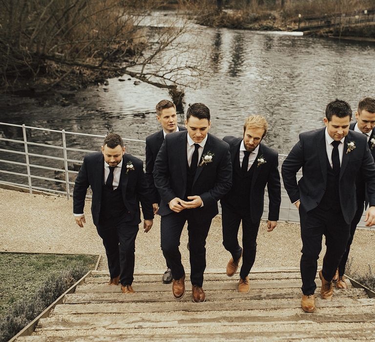 Groomsmen in Dark Navy Next Suits