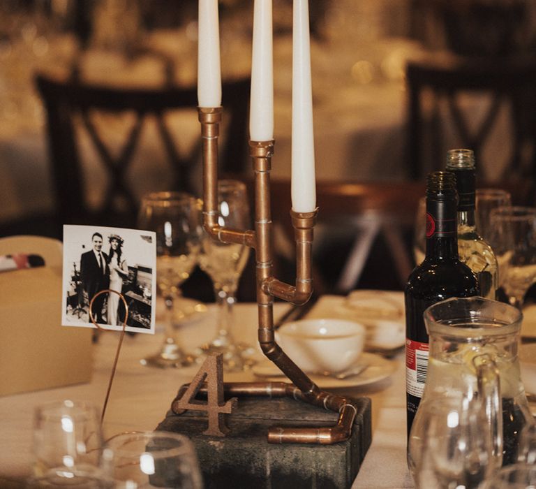 Copper Pipe Candelabra Centrepieces with Tapper Candles